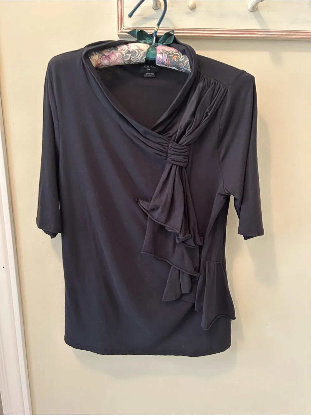 Anthropologie Deletta Black Top with ruffles!
